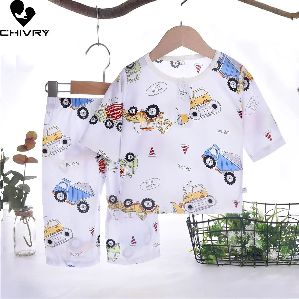 

Kids Boys Girl Pajamas New 2023 Summer Thin Cute Cartoon Three-quarter Sleeve O-Neck Pyjamas Homewear Baby Sleeping Clothing Set