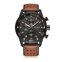 CURREN M8250 Men's Quartz Watch Black Brown Leather Strap Sports Leisure Fashion Creative Wristwatch for Male