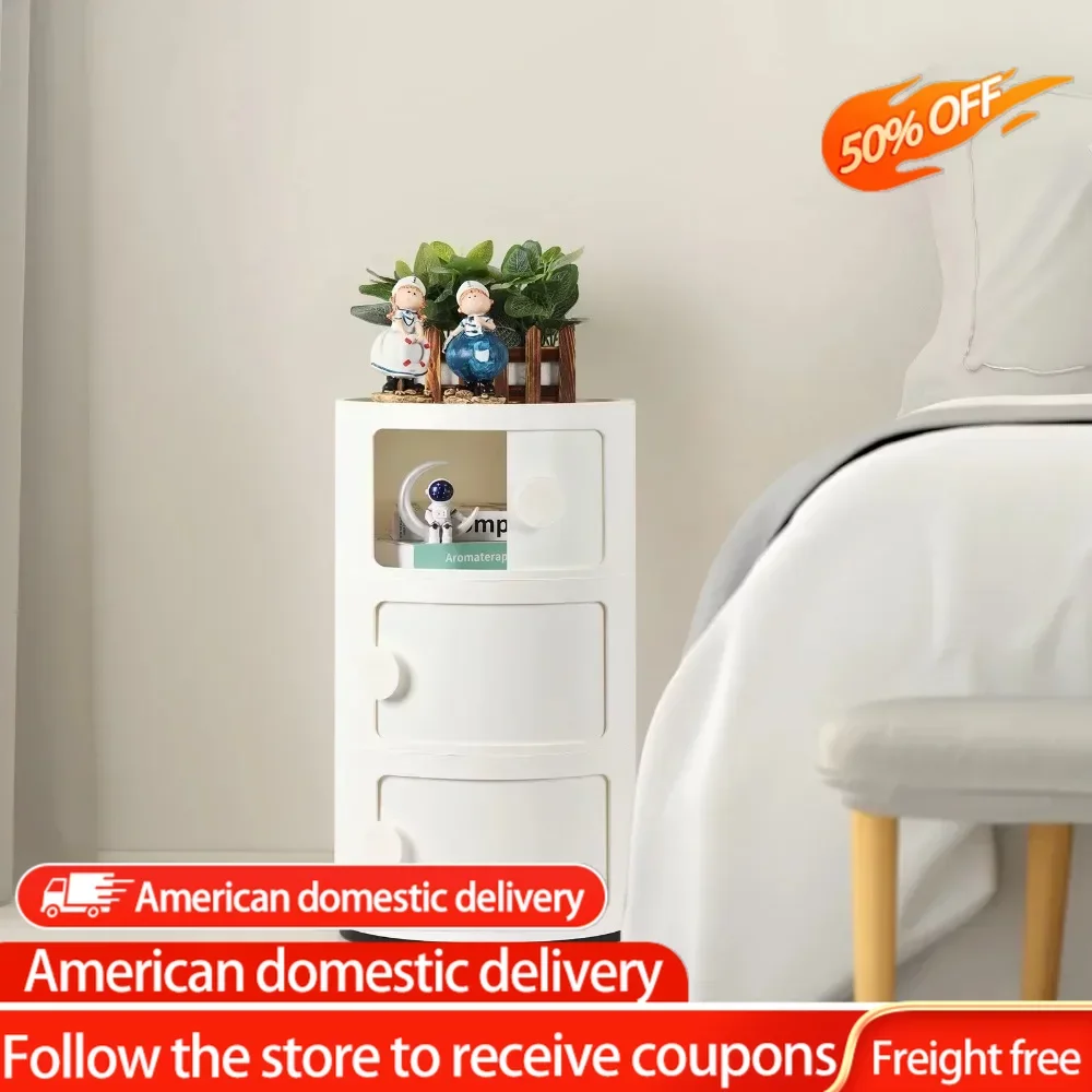 

3 Drawer Sliding Barrel Modern Bedroom Nightstand WhiteFreight Free Bedside Table Furniture Home