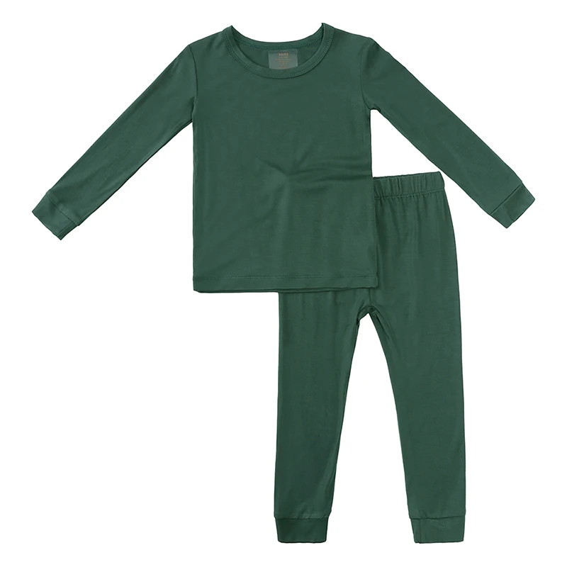 2024 Bamboo Fiber Toddler Kids Pajamas Clothes Solid Hight Elasticity Breathable Sleepwear Set For 9M-7T Boy Girl Loungewear