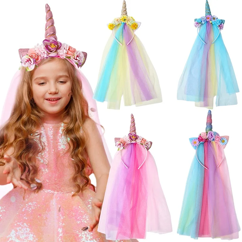 1PC Einhorn Party Feier Glitter Geburtstag Hut Fee Haar Hoop Party Decor Haarbänder Kinder Kinder Mädchen Favor Kopfbedeckungen