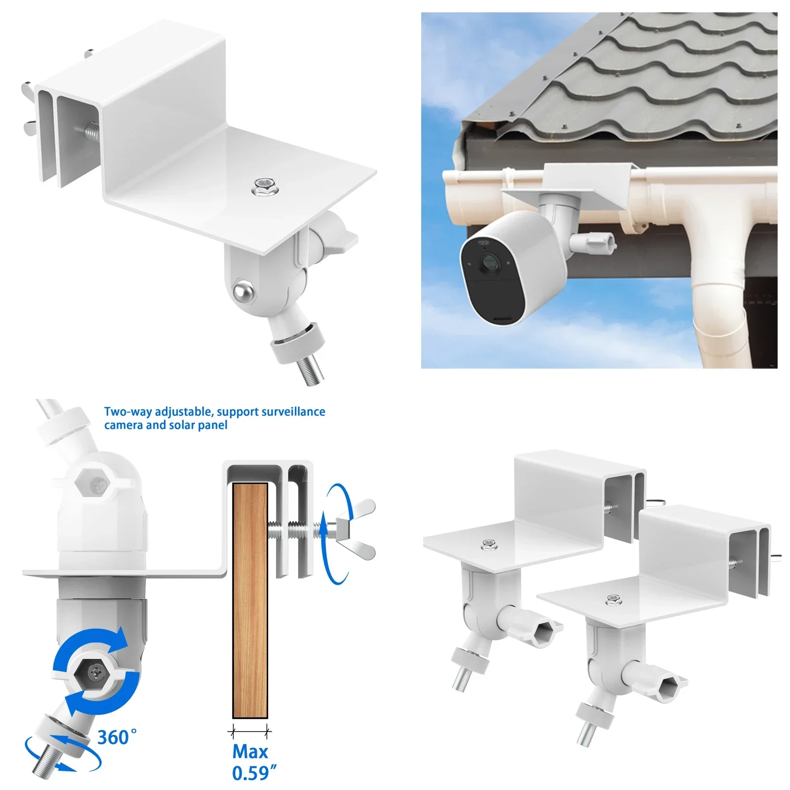 Supporto per grondaia resistente alle intemperie per Arlo Pro/2/3/4/HD/Ultra/Ultra 2/Go 2/Essential/Outdoor/Eufycam E/2C/2C Pro/2 pro/E20 E40 (Bianco)