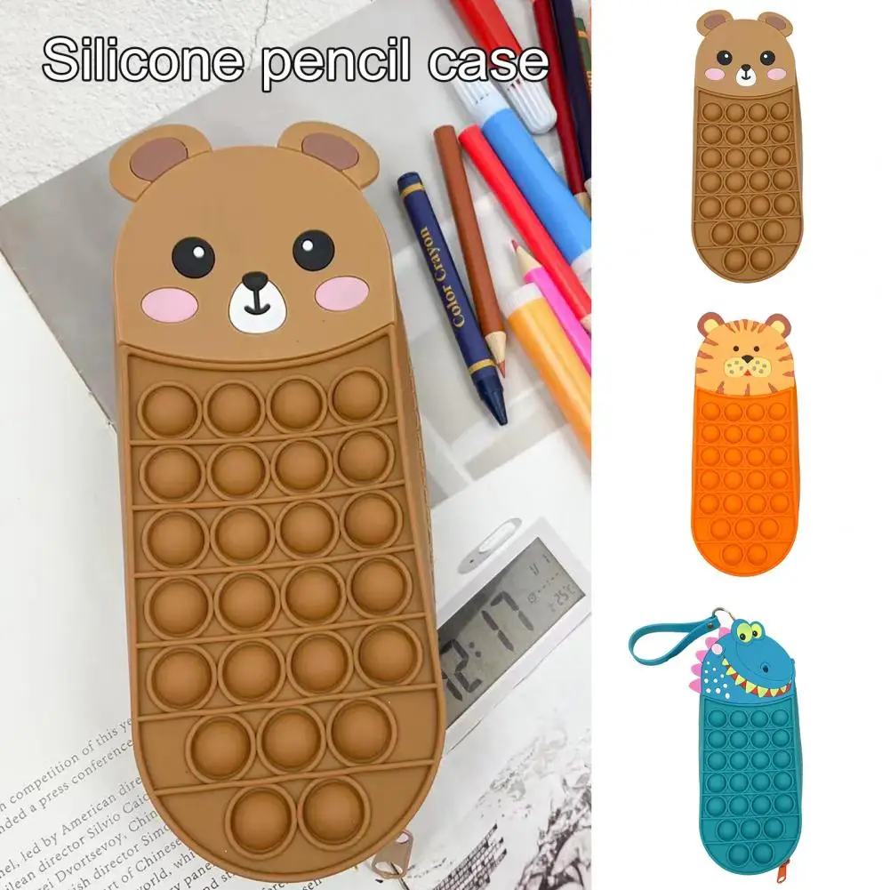Cartoon Silicone Pencil Case Push Puzzle Design Stress Relief Stationery Storage Bag Decompression Toy for Kids School Supplies