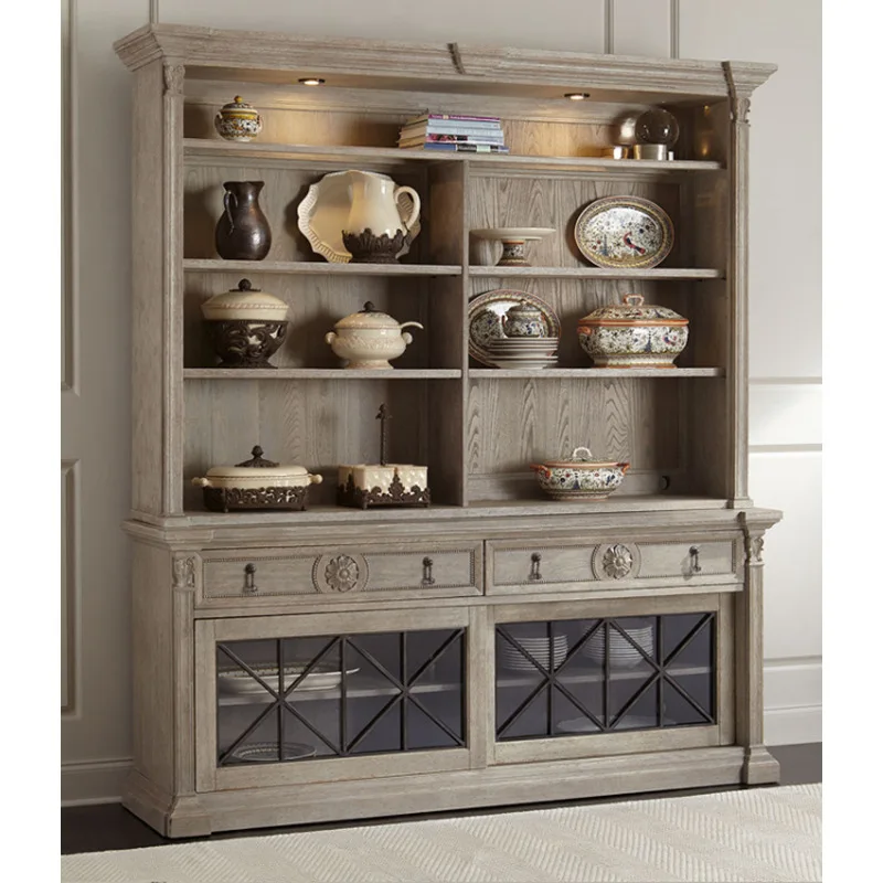 

Solid Wood Wine Cabinet Nordic American Light Luxury Antique Retro Dining Side Storage Locker Kitchen Cupboard Home Furniture