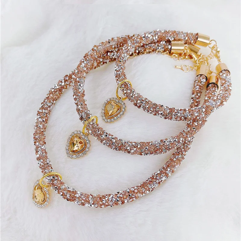 Crystal Cat Collar Heart Gem Pendant Party Rhinestone Necklace Adjustable Cats Puppy Chihuahua Wedding Pet Accessories pet collar pet necklace
