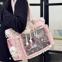 Japanese Sweet Women Ribbon Ita Bag Fashion Large Capacity Tote Bag Aesthetic Shoulder Bag Cute Lolita Girl Transparent Handbags