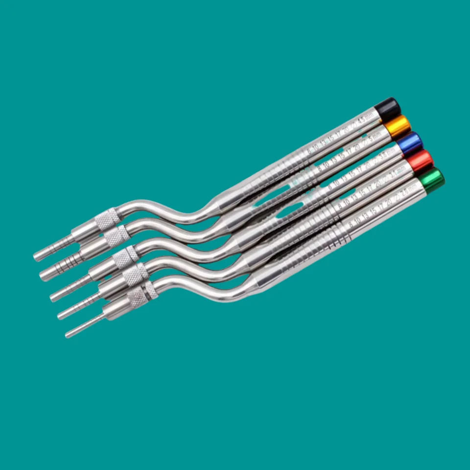 5PCS Dental Implant Osteotome Kit - Straight/Bended Concave Tips for Tooth Extraction & Maxillary Sinus Lift - Dentistry Tools