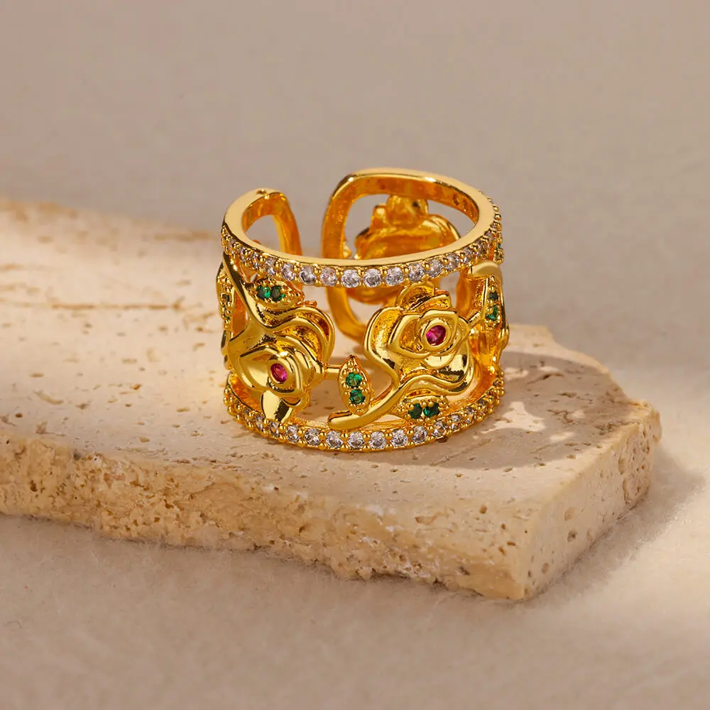 Ring Water Drop Cubic Zircon Open Adjustable Gold Color Wedding
