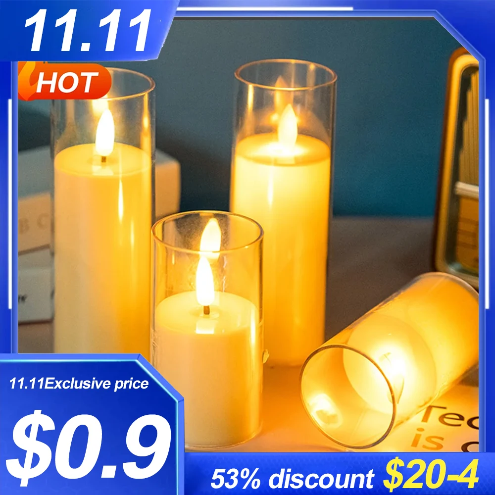 ElectronicFlamelessCandlesLightFlickeringWick3DEffectGlass