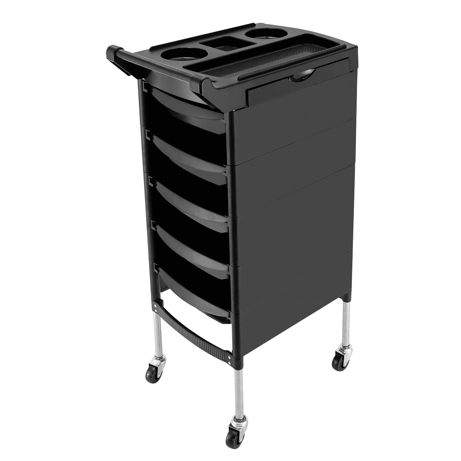 Salon Trolley with Handle and Rolling Wheels 5 Drawers and 2 Hair Dryer Holder Side Tray images - 6