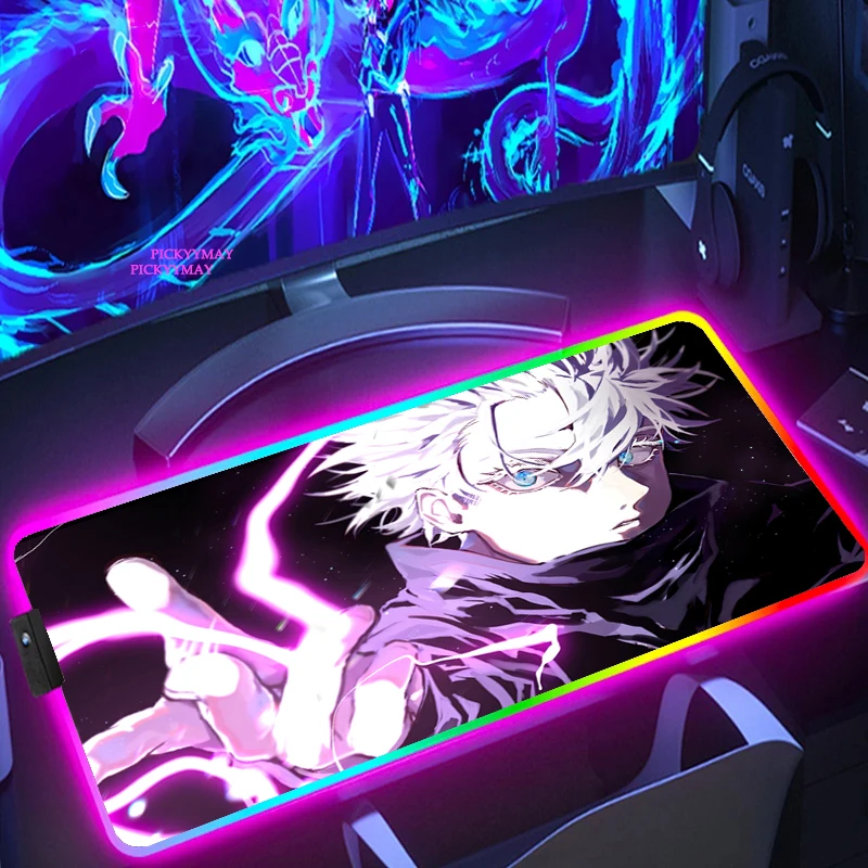 

Jujutsu Kaisen Gojo Satoru RGB Gaming Mouse Pad Large Home Mousepad Gamer Colorful Rubber XXL Mouse Mat LED Light with Backlit