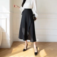 Seoulish Elegant Satin Tie Up Women's Skirts 2026 Summer Vintage Irregular High Waist Solid Casual Ladies A-line Skirts Female - Image 3