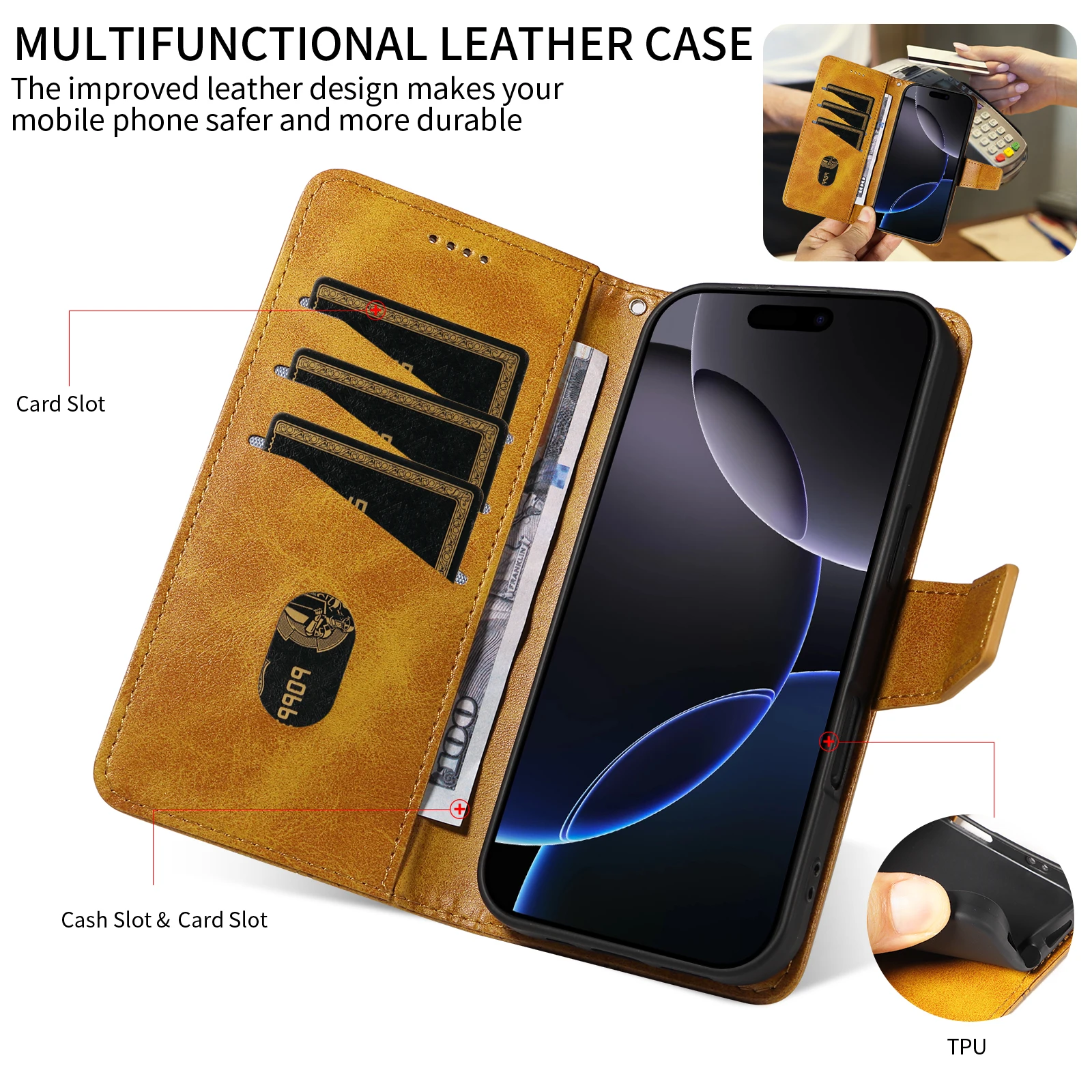 Sleek Synthetic Leather Wallet Phone Case