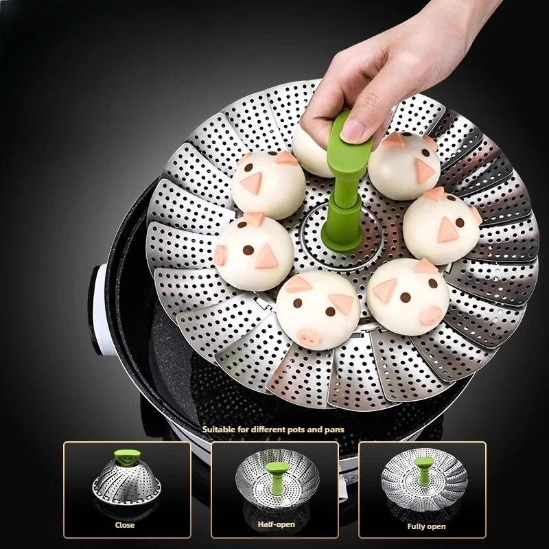 Drainage Basket Kitchen Novel Kitchen Accessories Steaming Drawer Dumplings Steamer Cooker Stainless Steel Folding Steamer Bar