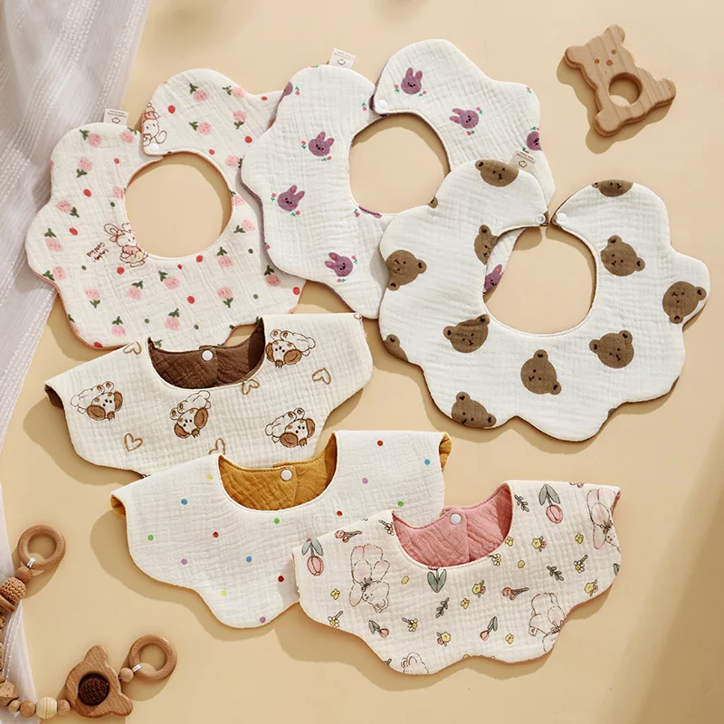 Babero de algodón de doble cara con diseño de dibujos animados, ideal para bebés, bebés y niños pequeños._voghion.com