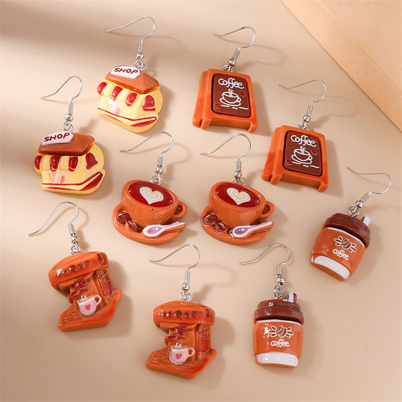 5 Paar/Set Zufällige Niedliche Harz-Ohrringe mit Kaffee-Tropfen-Motiv für Frauen und Mädchen, Sommer-Urlaubsschmuck-Geschenke – Detail 6