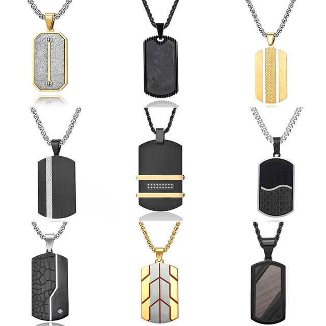 Men’s Engravable Stainless Steel Dog Tag Necklace with Carbon Fiber Inlay