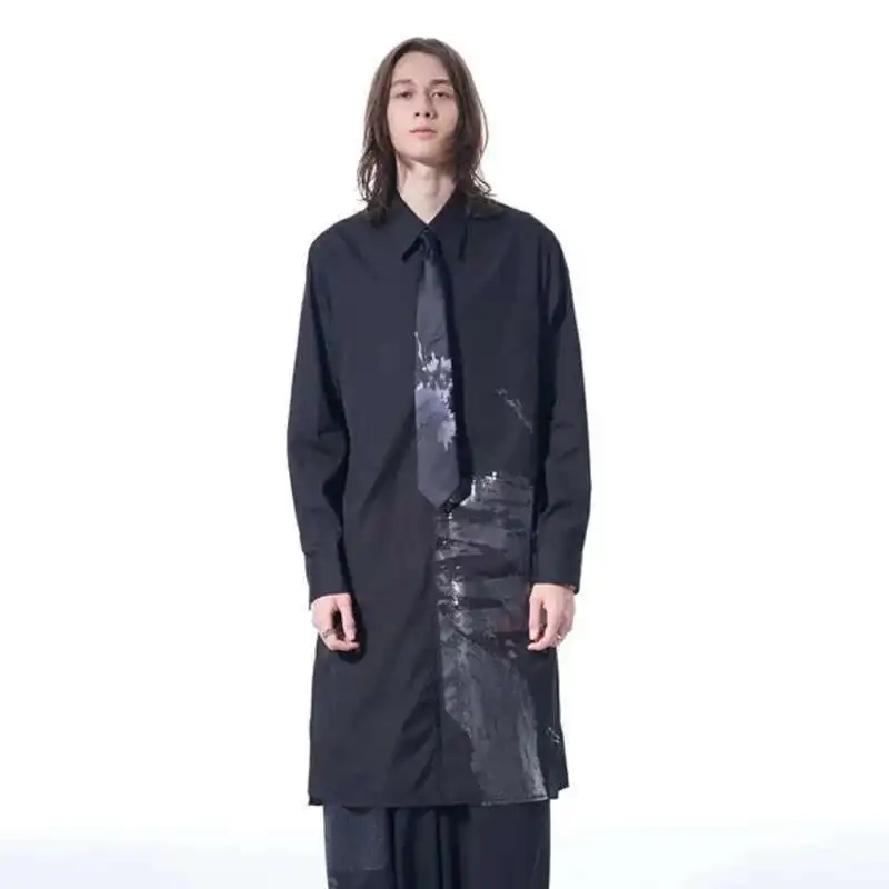 HKSH Men's Shirt Niche Design Medium Length Reflective Print Loose Long Sleeve Windbreaker Tide Dark Chic Trench New Coat HK1319