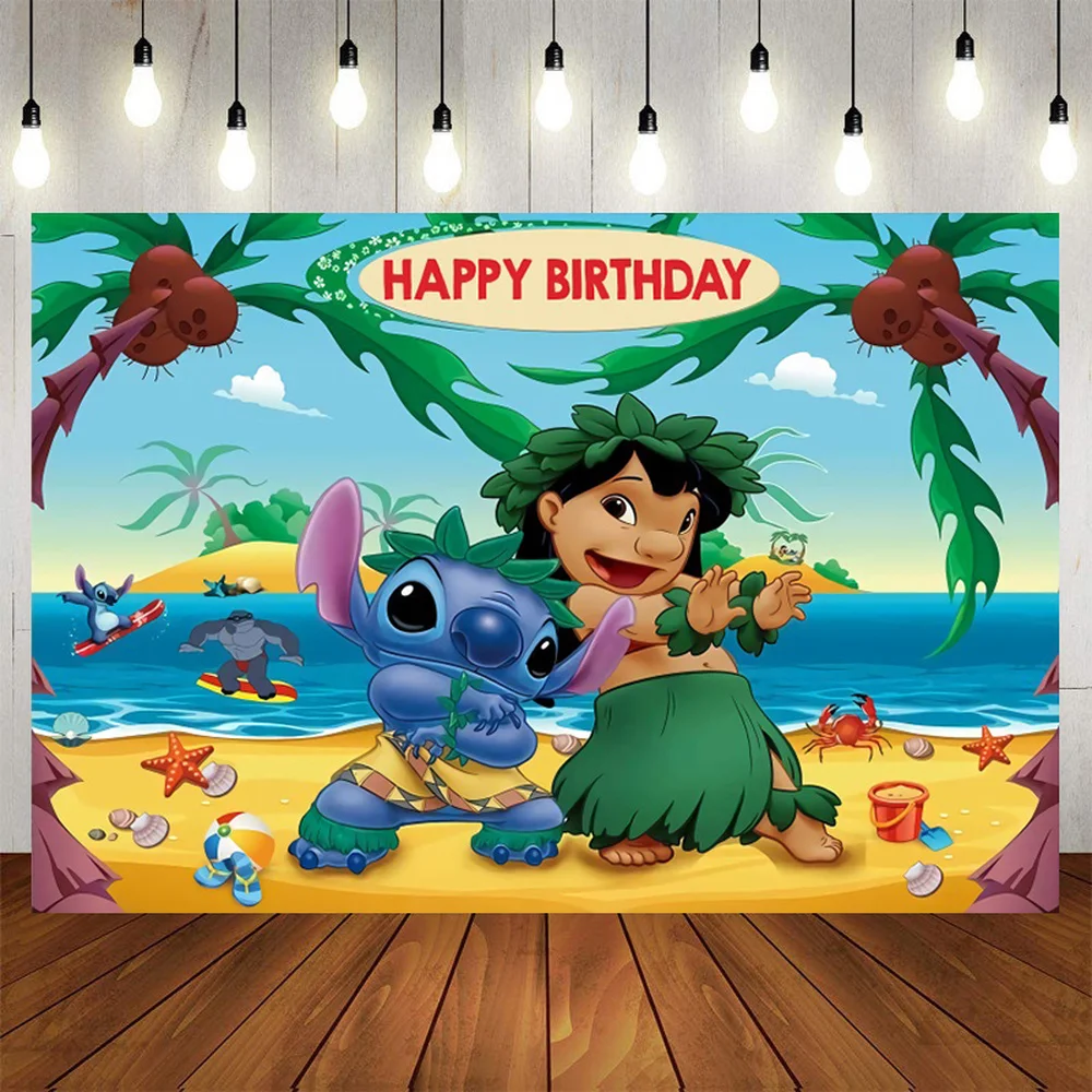 Disney-Fondo de Lilo & Stitch para fiesta, Decoración de cumpleaños para  niños, decoración personalizada, zona