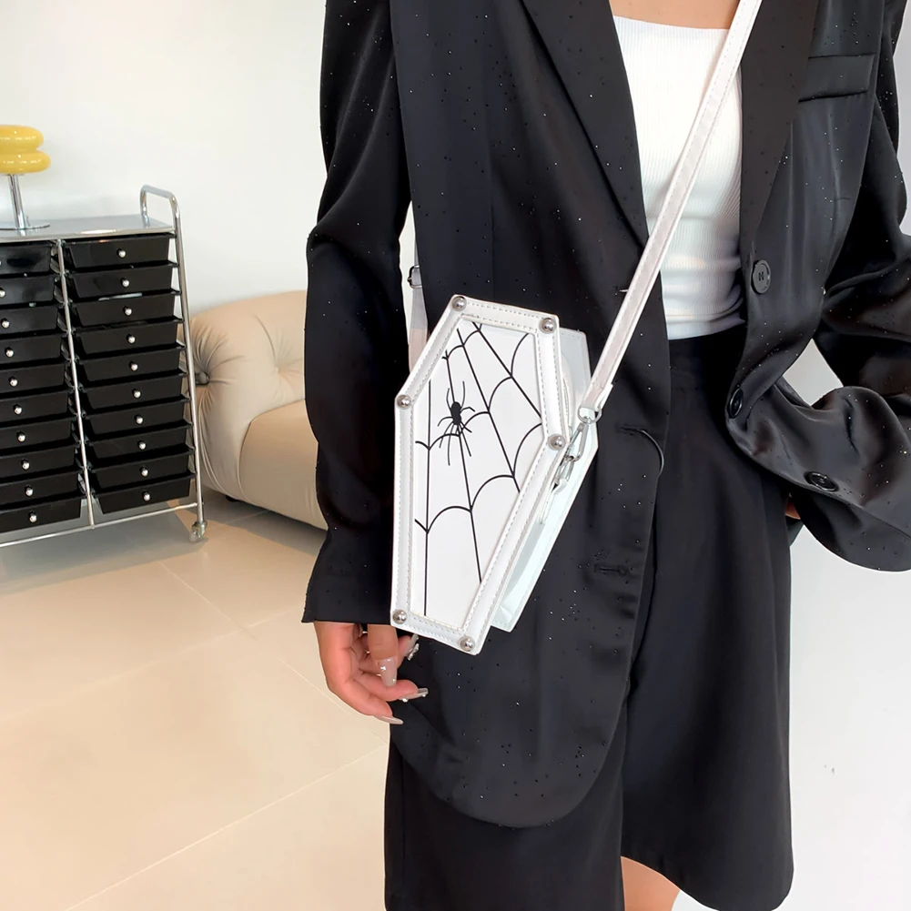 Gothic Coffin Shoulder Bags Halloween Crossbody Bag for Women PU Leather Cosmetic Bag Y2K Cellphone Bag Female Purse Phone Bag