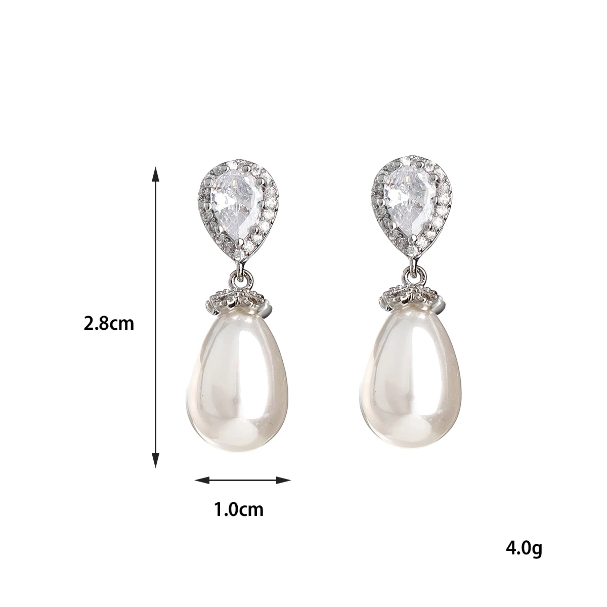 Ladies cubic zirconia pearl pendant earrings, bridesmaid bride teardrop leaf rhinestone wedding bridal earrings prom jewelry