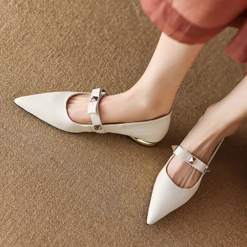 

Mary Jane Shoes Butterfly-knot Low Heels Fashion Rivet Chaussures Femme Point Toe Zapatos Feminino Spring Cozy Zapatillas Mujer