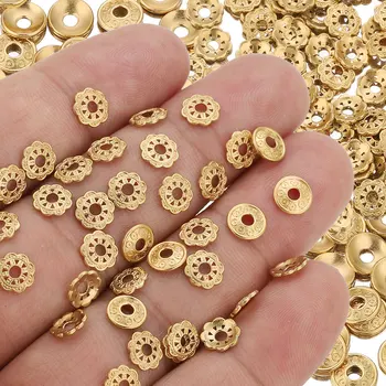 20Pcs 6MM Stainless Steel Gold Flower Bead Caps End Spacer Beads Charms Bead for Jewelry Making Supplies Findings Wholesale 1