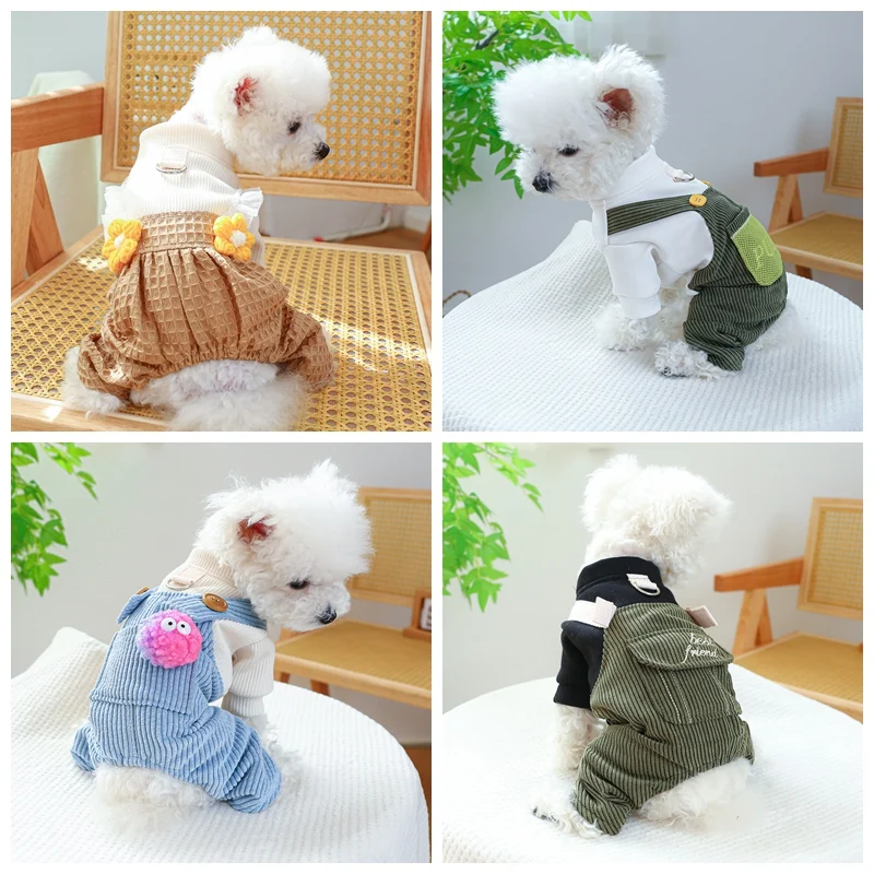 강아지용 코듀로이 바지, 반려동물 운동복, 점프수트, 강아지 의류, 치와와 포메라니안 동물 작업복, 2023 가을 겨울 의류