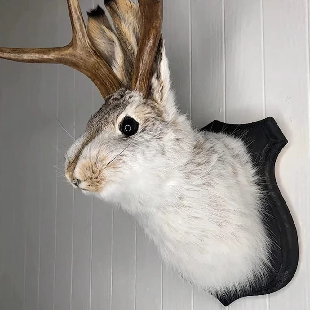 Jackalope 사슴 머리 벽 마운트 토끼 머리 뿔, 벽걸이 장식, 홈 장식, 완벽한 선물, 레트로 스타일