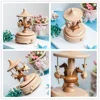 Wooden Carousel Music Box Ornaments Rotatable Hand-cranked Music Box DIY Handmade Birthday Christmas Gift Children’s Toys 6