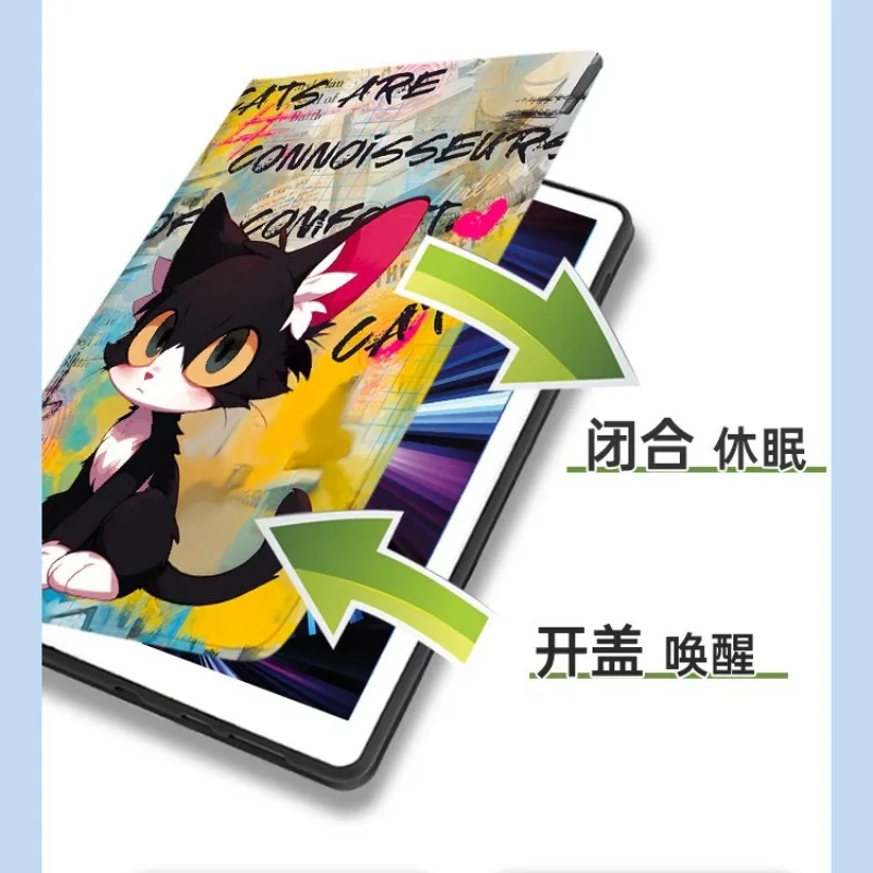 Cartoon Oil Painting Cat Tablet Case in 8.8 Inch Size