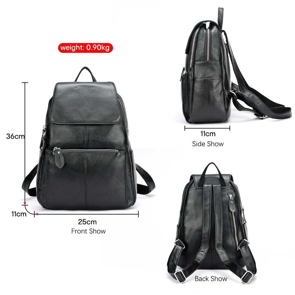 Zency Stylish Black White Genuine Leather Women Backpack A++ Quality Anti-theft Large Capacity Knapsack Travel Designer Rucksack 4