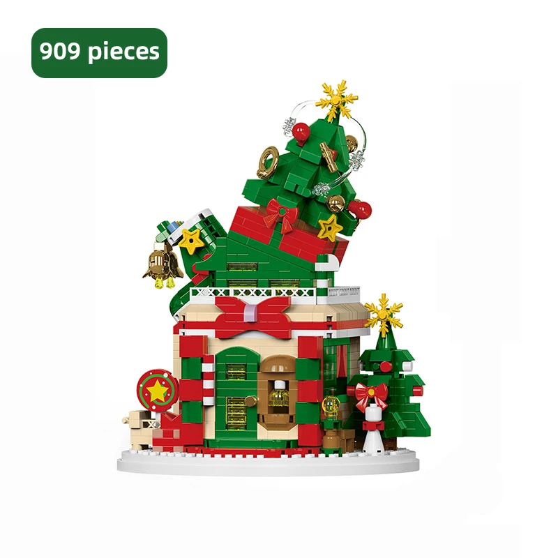 Christmas Gift Elk Deer Santa Claus Building Blocks City Snow House Xmas Tree Table Decor. Bricks Set Toys for Children Kids