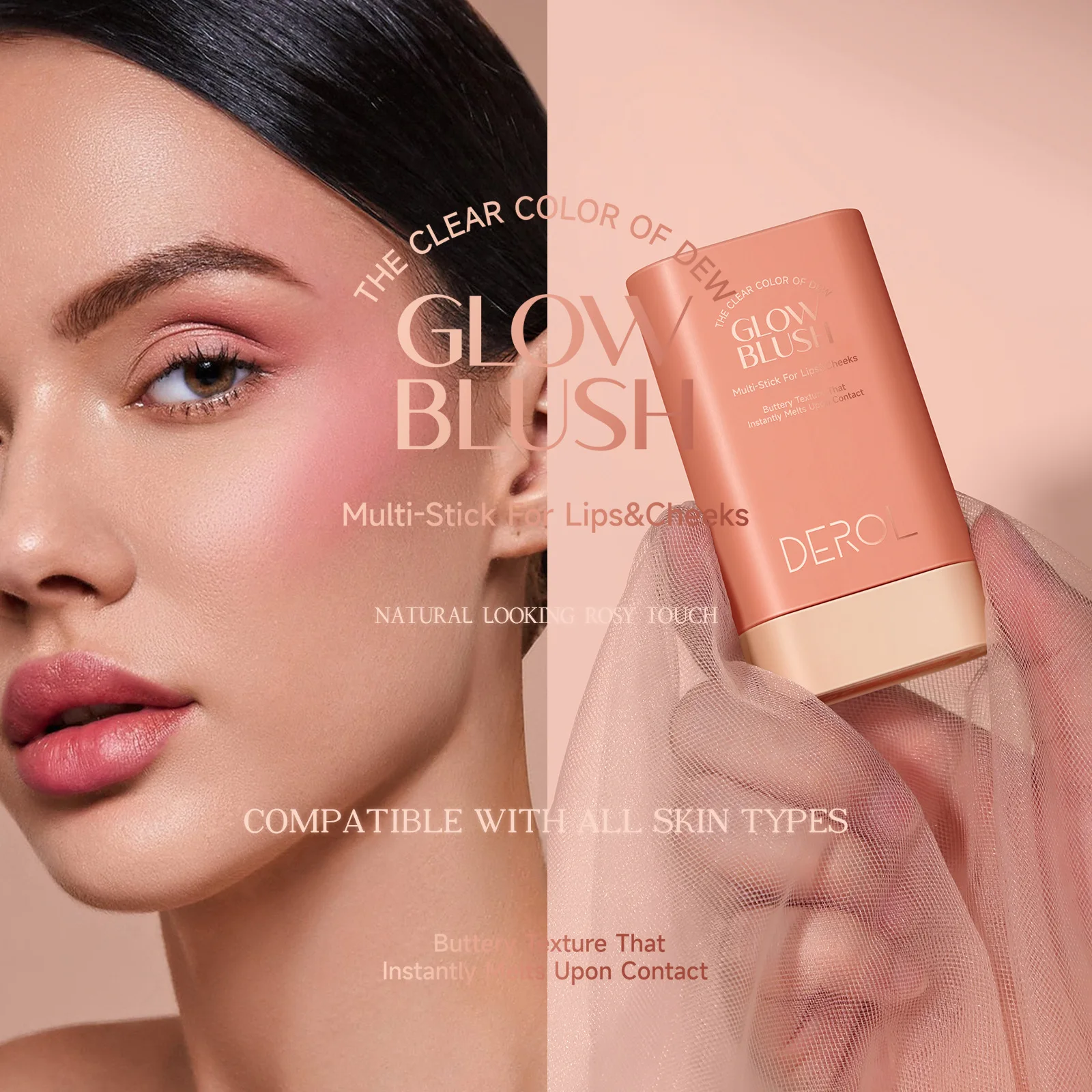 DEROL Matte Velvet Longlasting Sweatproof Blush Stick 30g Natural Nude Contour Brightening Complexion Solid Rouge Blush Makeups