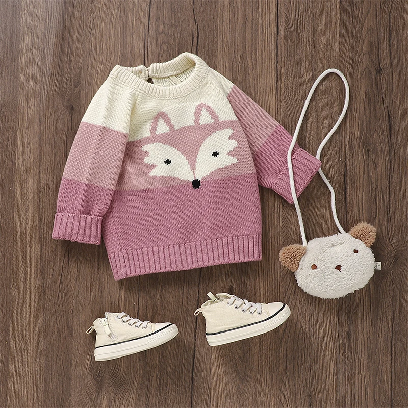 Description Picture 5 of itemBaby Knit Sweaters Cute Long Sleeve Contrast Color Fox Print Pullover Tops Toddler Sweatshirts