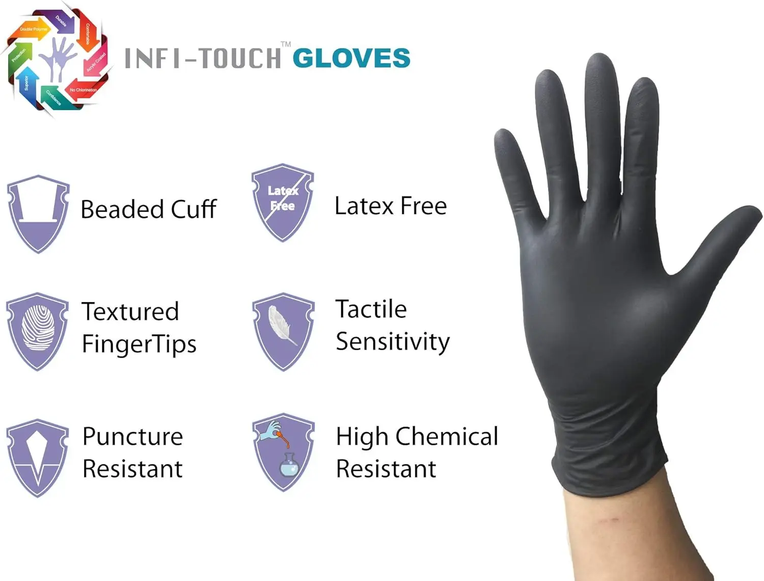 Disposable Gloves Non Sterile, Nitrile Gloves, Chemical Resistant, Powder-Free Gloves Pack of 100, 1000 5