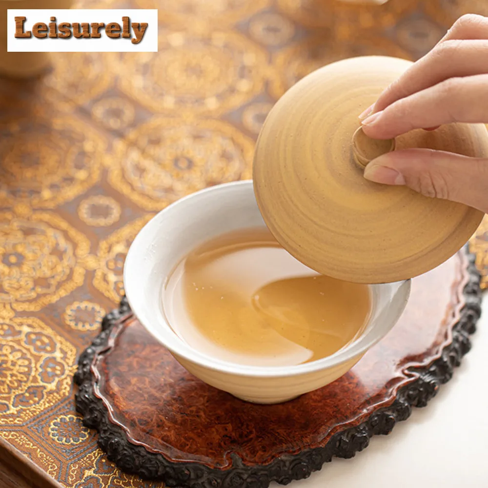180ml Handmade Powder Yin Gaiwan Creative Gold Ingot  Tea Tureen Household Tea Maker Cover Bowl Retro Cafes Supplies Decoration