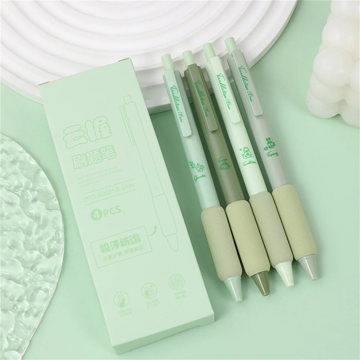 

4pcs Green Gel Ink Pen Set ST Pen Tip Black Ink Quick Dry Pen Press Action Neutral Pen School Supplies Office Stationery Gift