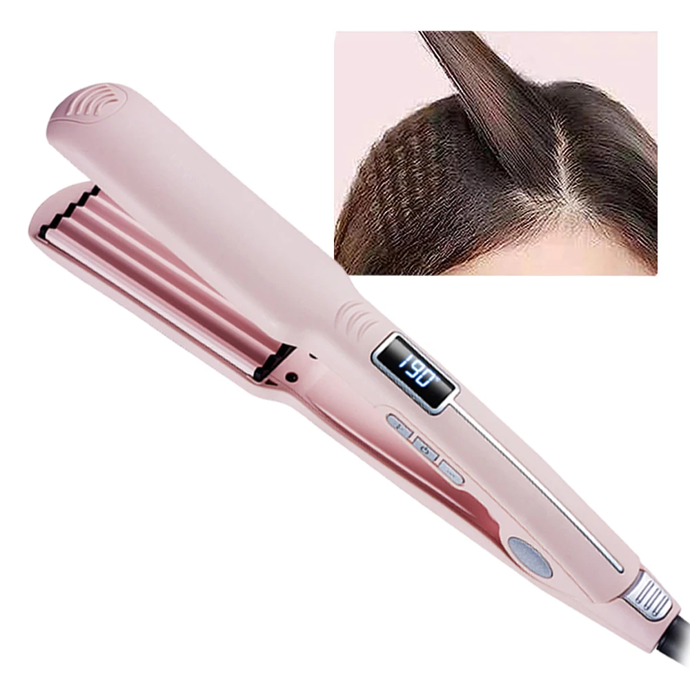

Профессиональный щипцы для волос пушистый утюжок для волос гофрированный плоский утюжок с ЖК-дисплеем долговечный стайлер для укладки волос розовый
