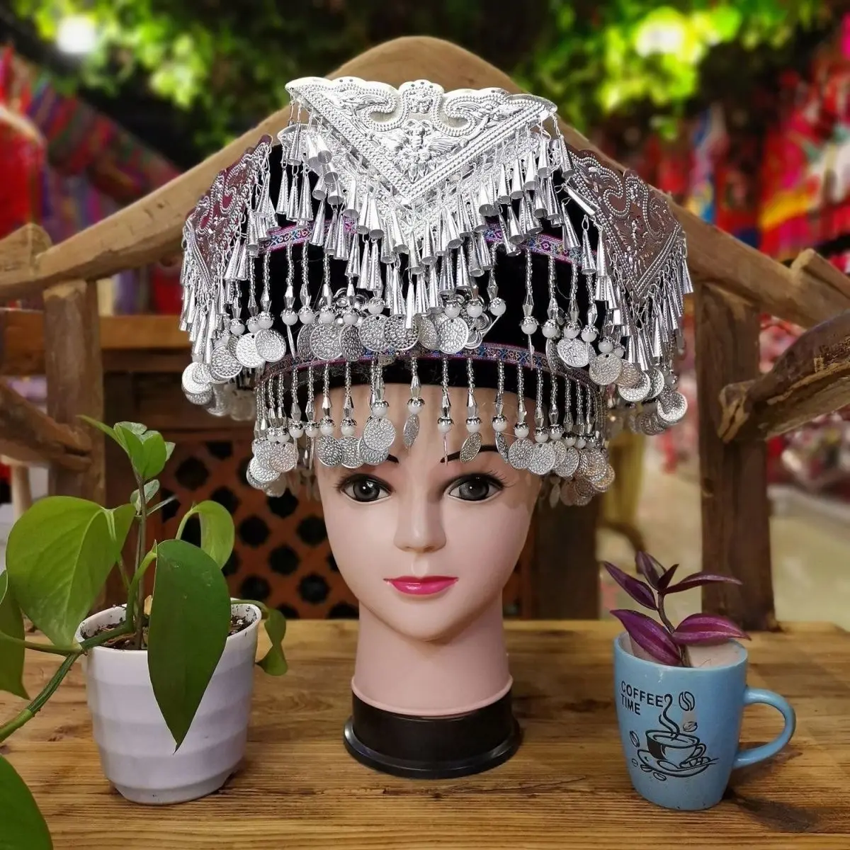 

Chinese Miao Tassel Hats For Women Minority Headwear Gifts Festival Supplies Vintage Photography Headdress Dancer Headgear