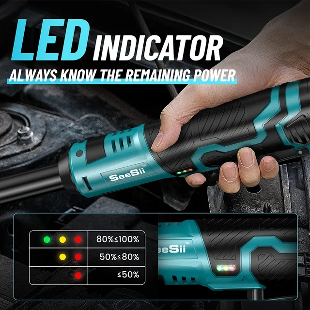 Seesii 3/8 ''55Nm Chiave elettrica a batteria 6'' Chiave a cricchetto estesa Chiave angolare elettrica Driver Set di strumenti di riparazione automatica 12V 5