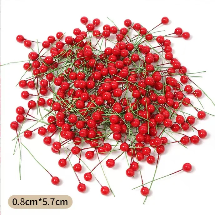 thumbnail image 1 of 1000/50x Mini bayas artificiales, bayas rojas falsas, estambres de cereza para Navidad, adorno de corona floral, decoración para fiesta de Año Nuevo, hogar, 1 of 5