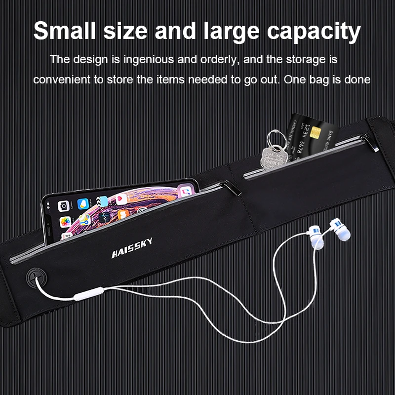 Haissky 남녀공용 방수 스포츠 러닝백, 더블 지퍼 허리띠, 휴대폰 파우치, 체육관 신축성 피트니스 허리팩 가방, 신제품