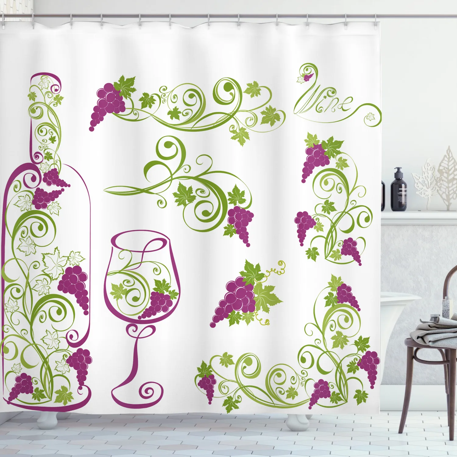 Set di tende da doccia per vino bottiglia di vino e decorazioni in vetro  tenda artistica per la decorazione del bagno 12 ganci accessorio da bagno  decorativo - AliExpress