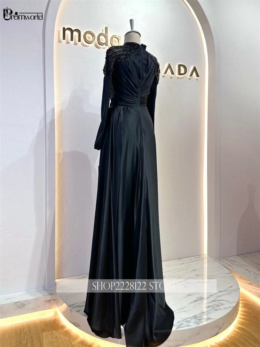 Real Long Sleeve Muslim Formal Occasion Dresses High Neck Dubai Evening  Gowns Beaded Satin Women Party Dress Vestidos De Noche - AliExpress 320