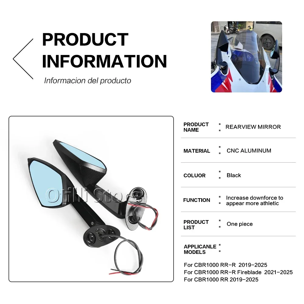 혼다 CBR1000RR CBR1000RR-R CBR 1000 RR-R 2019-2025용 CBR1000RR 2025 오토바이 후방 LED 방향지시등 사이드 미러 블랙