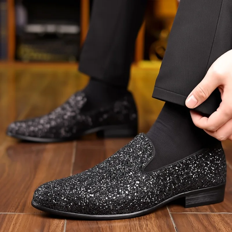 Glitter Shoes Men's Mens Black Glitter Loafers Mens Loafers