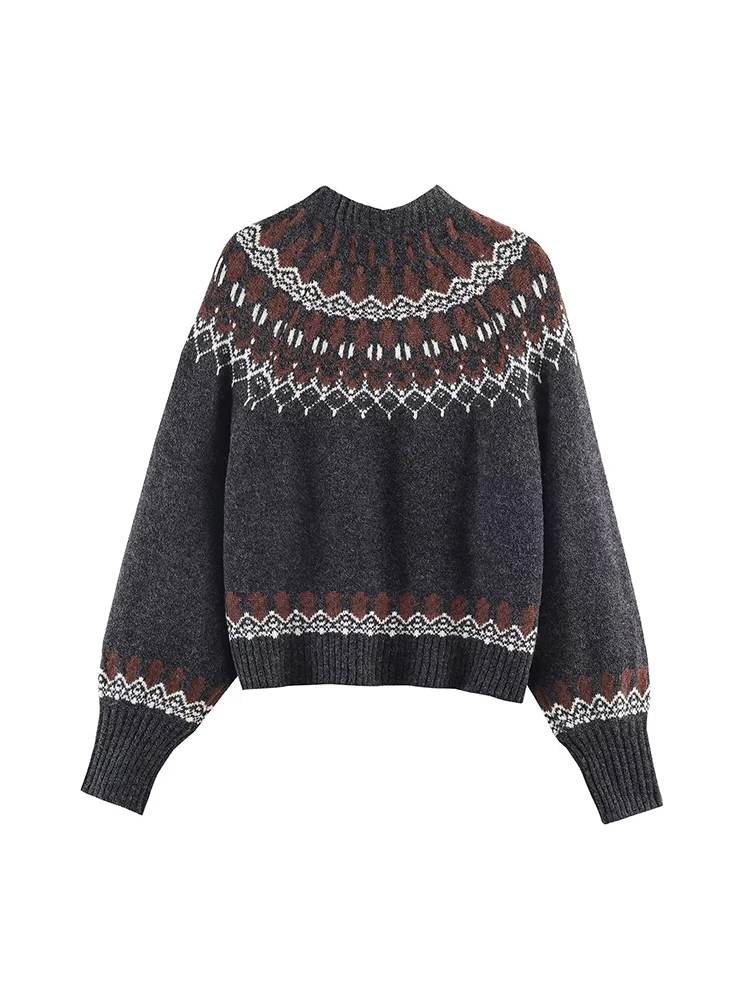 2025 Women's Knitted Sweater Chic Printed O-neck Long Sleeve Casual Loose Sweaters Winter New Elegant Trendy Female Clothing