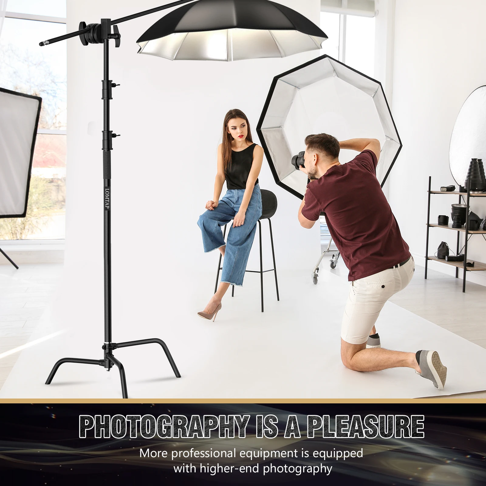 Light Stand Photographic Light Stand Photo Tripod Phone Tripod SH 2.6M/3.3M Black Stainless Steel Century Foldable Light Stand Tripod Magic Leg Photography C-Stand For Spot Light Softbox