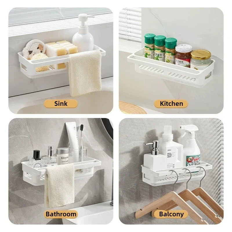 1/2/4PCS Rag Rack Kitchen Shelf No-punch Sponge Towel Draining Rack Household Sink Wall Hanging Multifunctional Draining Basket